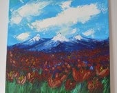 Textured Impasto Moutain Red Poppy Landscape Scene, Flowers, Floral by MyImaginationIsYours