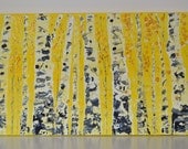 Bright Yellow Background Gold Leaves Textured Aspen Tree Forest 12x24 by MyImaginationIsYours
