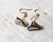 no. 150 - fancy cut pyrite nugget and vintage brass chain earrings