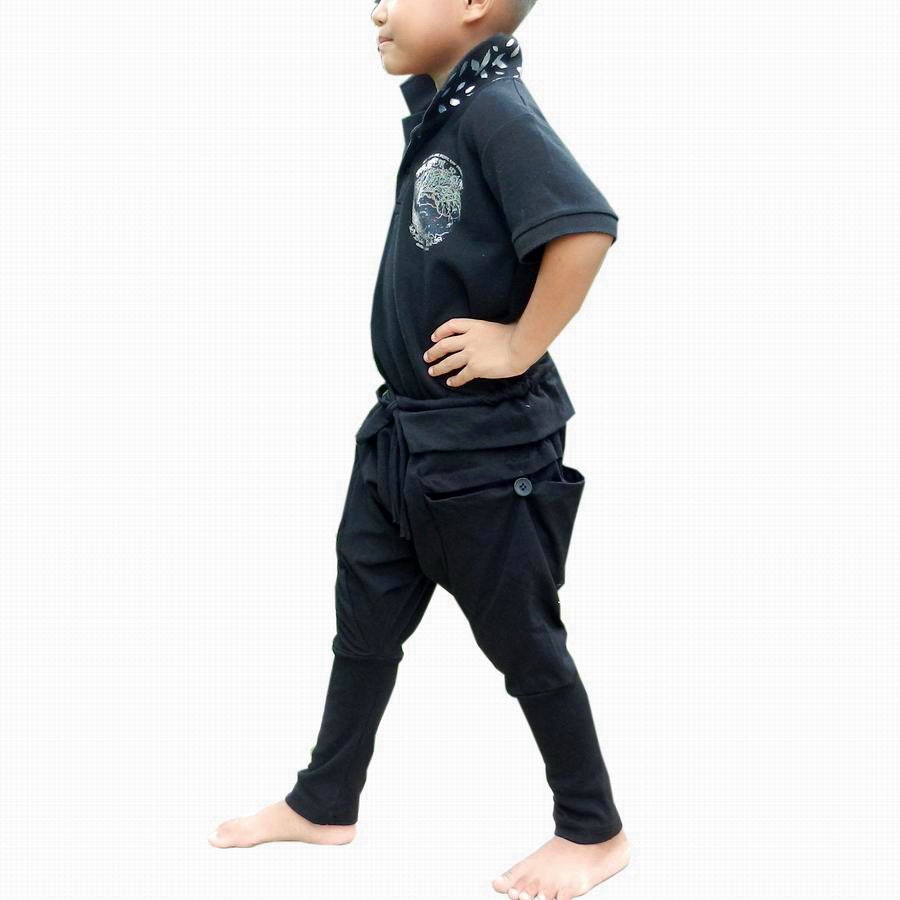 Childrens Ninja Pant Comfortable String Tie,Black Cotton Jersey .