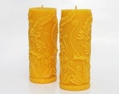 Beeswax Fern Pillar Candle, pair, pure beeswax pillars