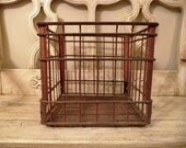 Vintage Wire Metal Milk Crate - Knudsens  - Raspberry Colored