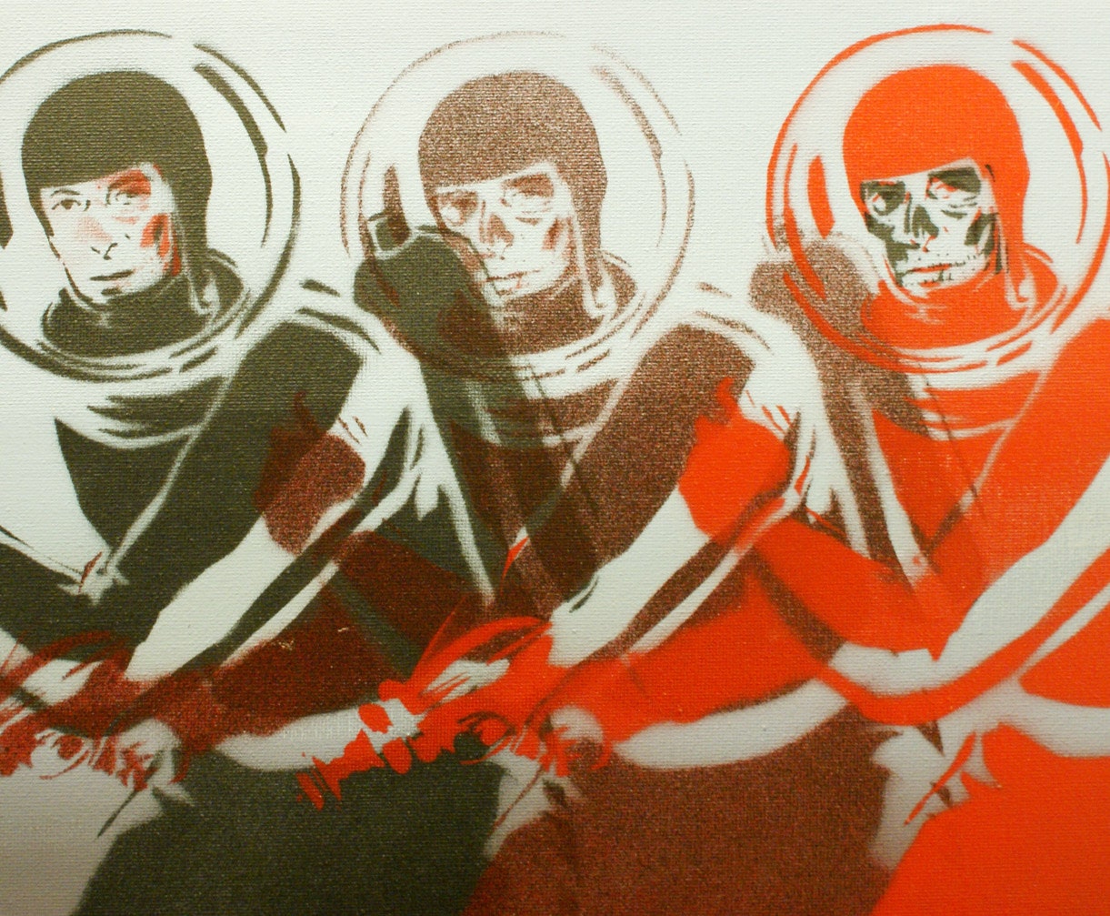 DISASTERNAUT Original Painting 16x20 Sci Fi Pop Art Graffiti Inspired Original Artwork Surreal Figures and Landscape