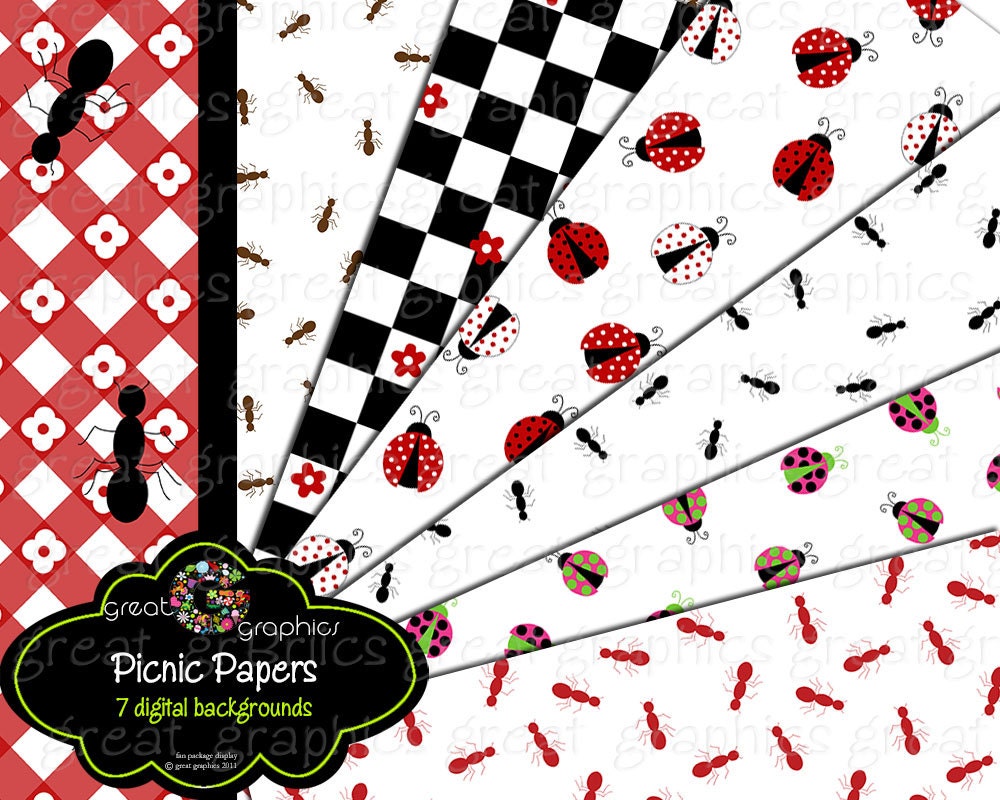 Picnic Party Paper Printable Picnic Party Invitation Paper Ladybug Paper Picnic Ants Digital Paper - Instant Download Il_170x135