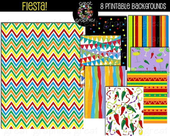 Fiesta Paper Fiesta Party Digital Paper Cinco De Mayo Party Paper Fiesta Printable Instant Download Il_570xn