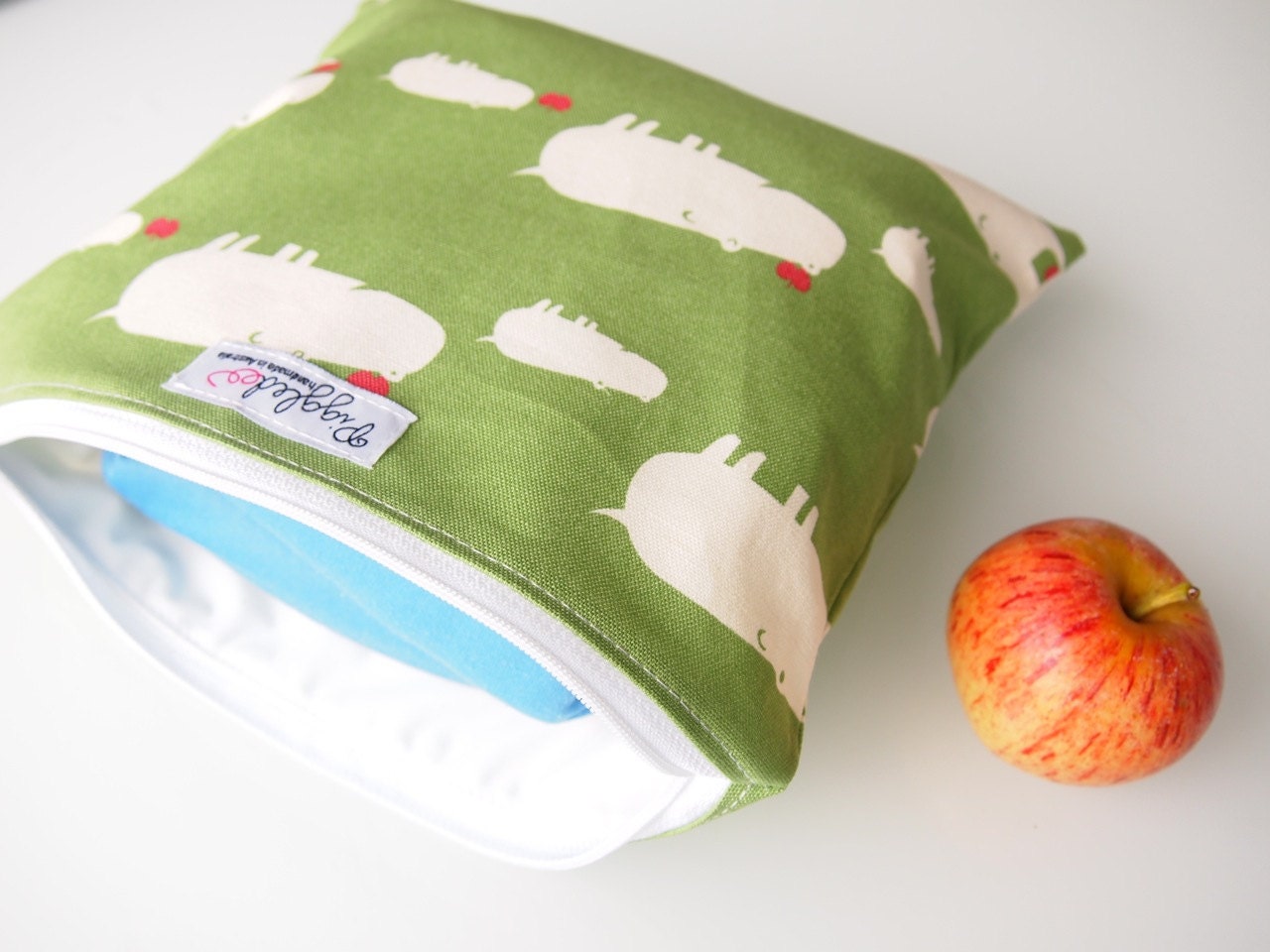 Large Zippered Wet Bag Pouch  - Green Hippos
