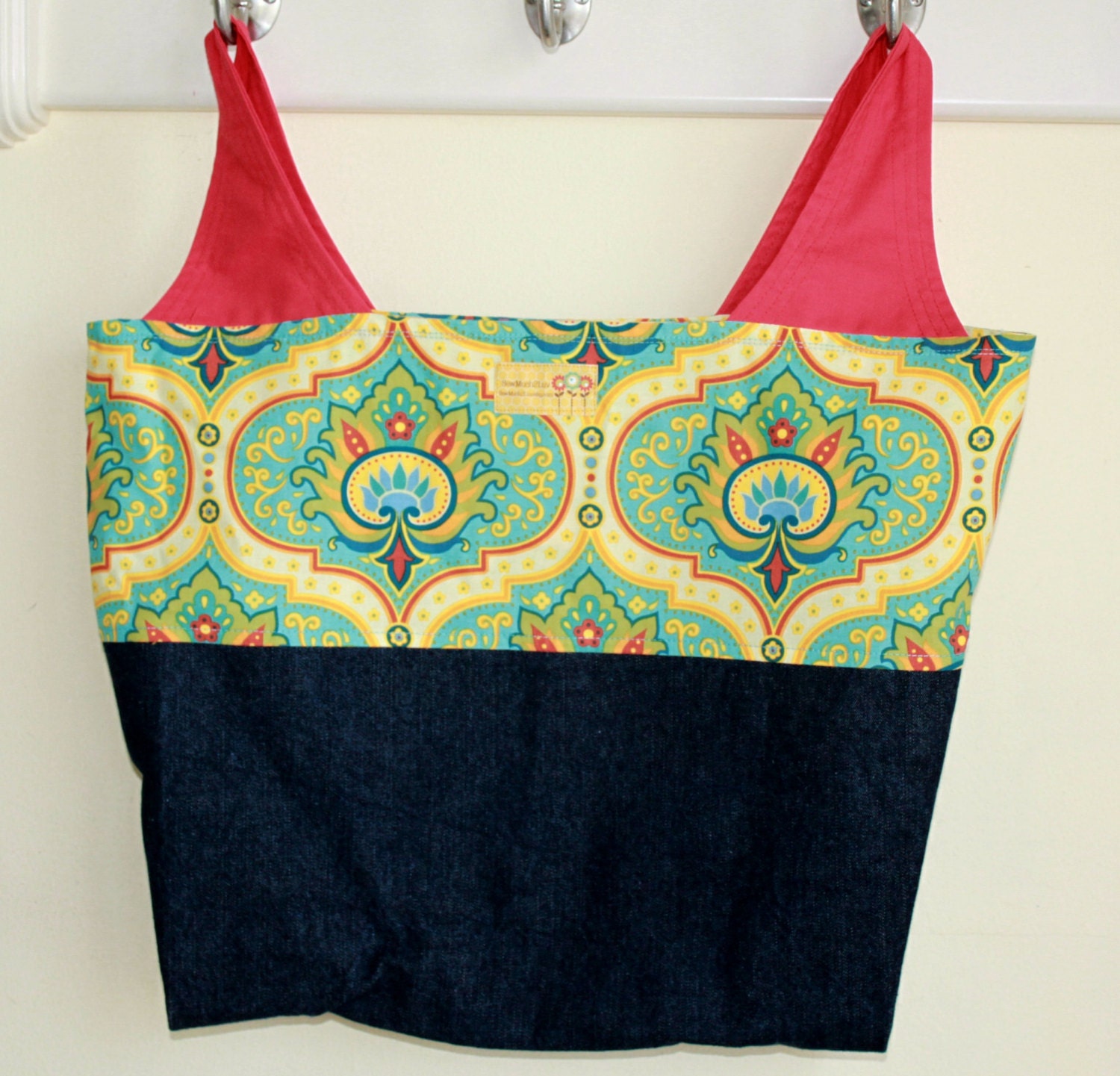 Bright Lotus Denim Reversable Market Tote Grocery Bag
