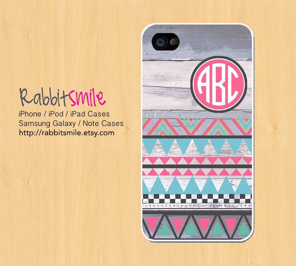 Monogrammed Wood Aztec iPhone 4 Case Pastel, Personalized Tribal iPhone 5 case, Monogram Geometric iPhone 4s Cover. Custom Triangle Cases