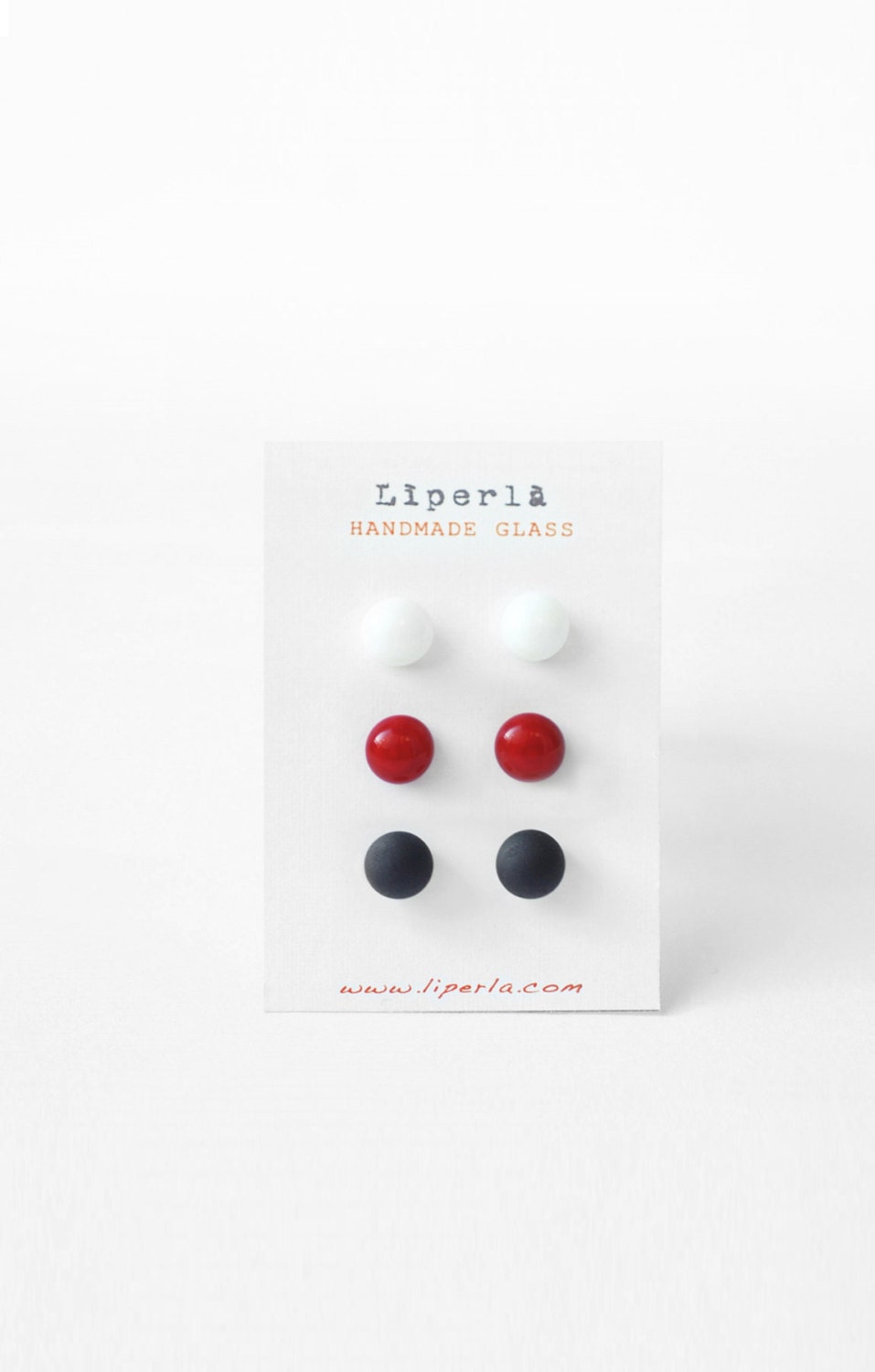 Button Earrings trio glass White Red and Black