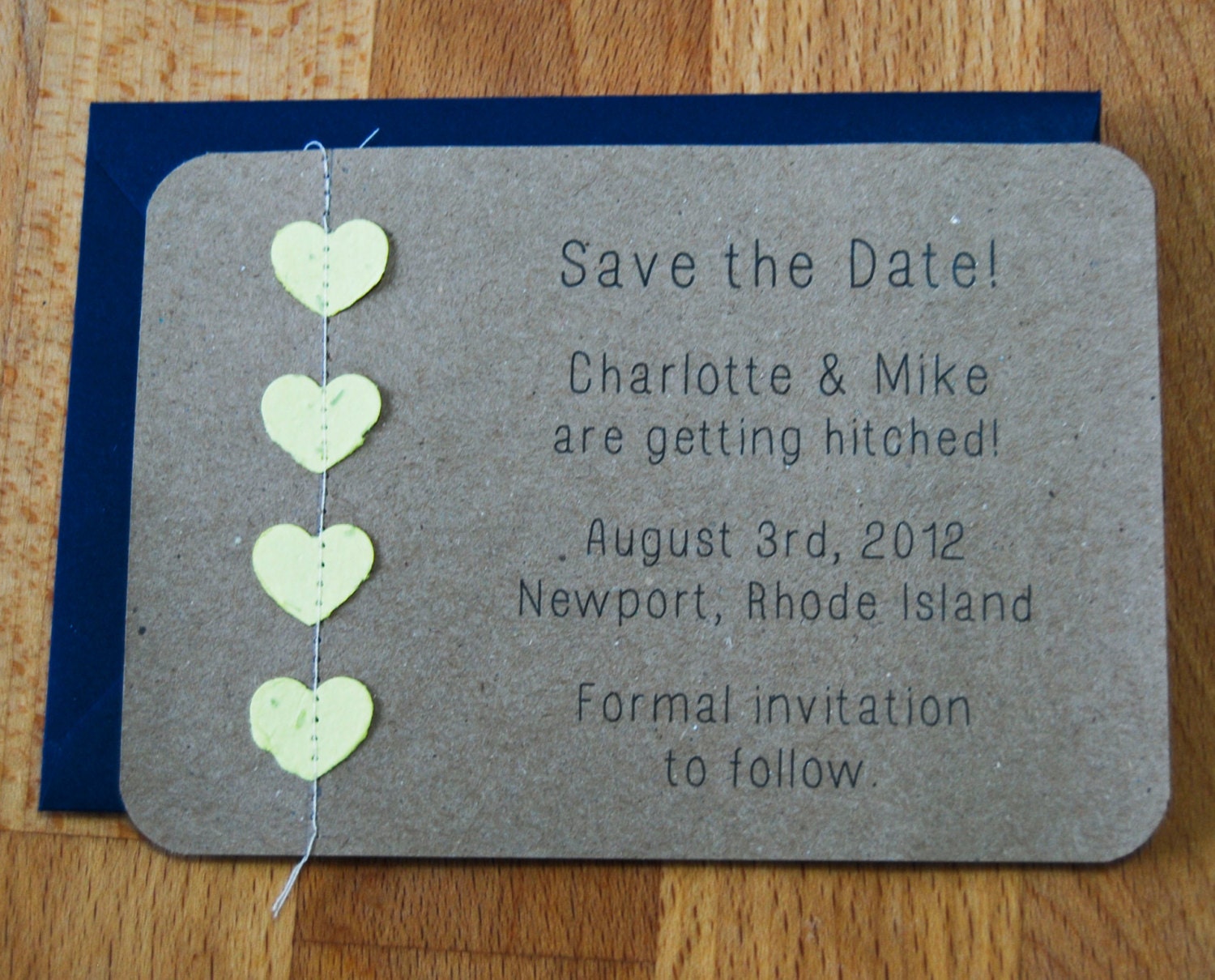 Eco Friendly Save the Date, Plantable Seed Paper Hearts and Recycled Kraft Brown Paper