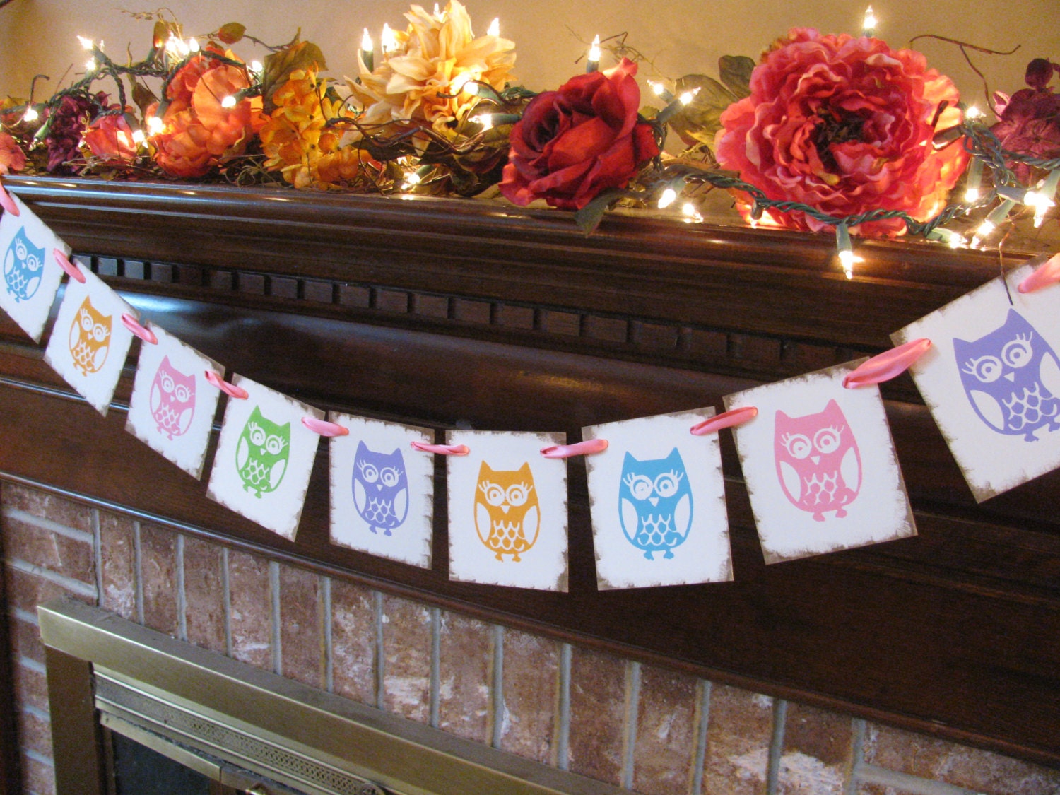 Owl Banner Pastel Colored Owl Garland Sign Baby Shower or Nursery Decoration Can Custom Colors