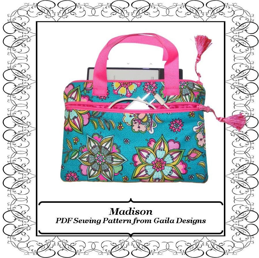 EReader Kindle case cover PDF sewing pattern Nook Sony Kobo reader handles padded fully lined zipper "Madison"
