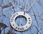Sterling Silver Circle Washer Necklace with Kids Names Hand Stamped