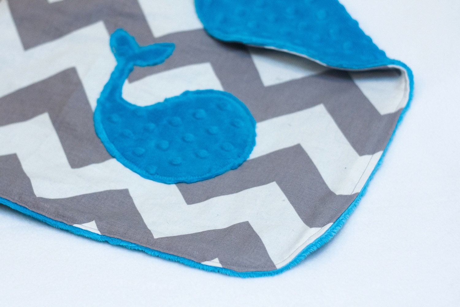 Whale Car Seat Security Blanket Grey Chevron and Turquoise Minky