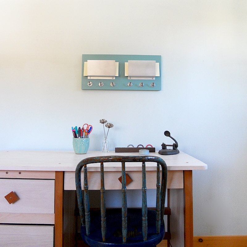 wall organizer AQUARIUS: turquoise modern mail holder key rack