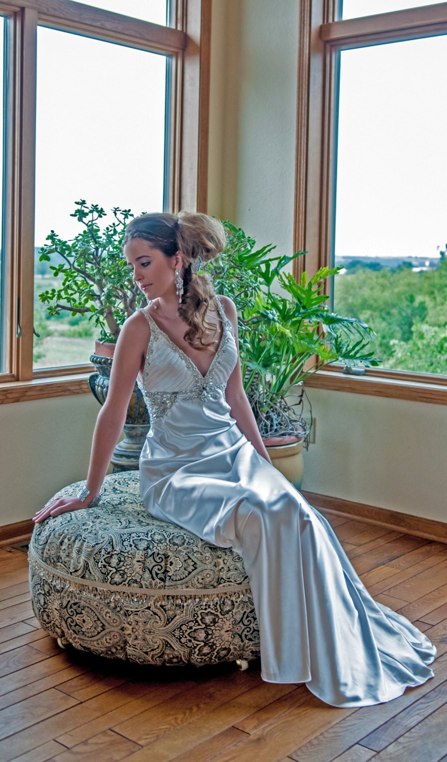 Wedding dress reception dress 1930s vintage inspired bias cut beaded bridal gown
