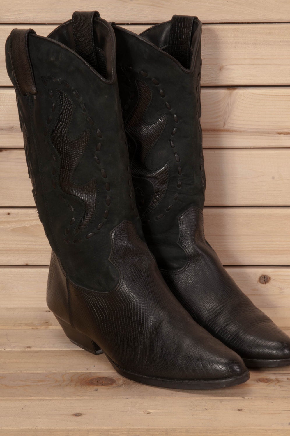 Black Suede & Leather Size 7 .5 B Cowboy Boots Womens