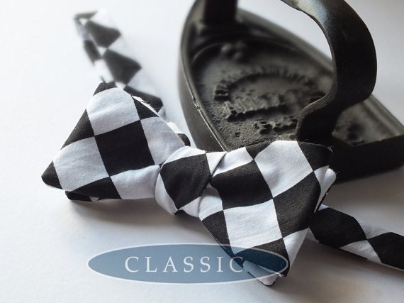 Mens Bow Tie - freestyle bowtie for men, self tie - adjustable in this fabulous bold check fabric.