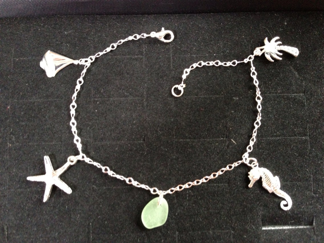 Sea Life ankle bracelet with authentic surf tumbled sea glass