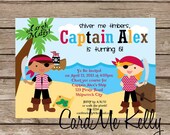 Printable Pirate Treasure Map Boy Girl Birthday Invitation Card - Digital File