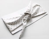 Vintage Inspired Head Scarf White with Gray Polka Dots - Headband