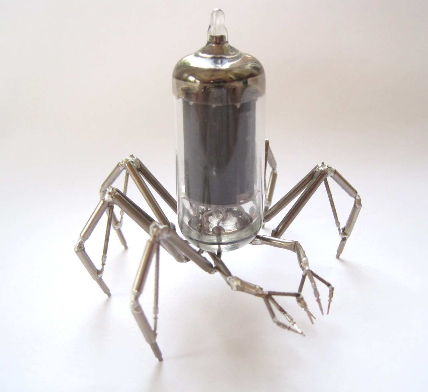 Vacuum Tube Spider Sculpture No 3 Mechanical Recycled Watch Parts Clockwork Arachnid Figurine Stems Lightbulb Arthropod A Mechanical Mind