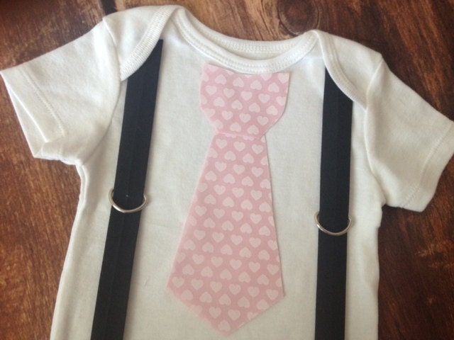 Pink Mini Heart Tie With Black Suspenders