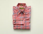 Orvis red white blue gingham shirt 100% cotton flannel button down plaid medium large