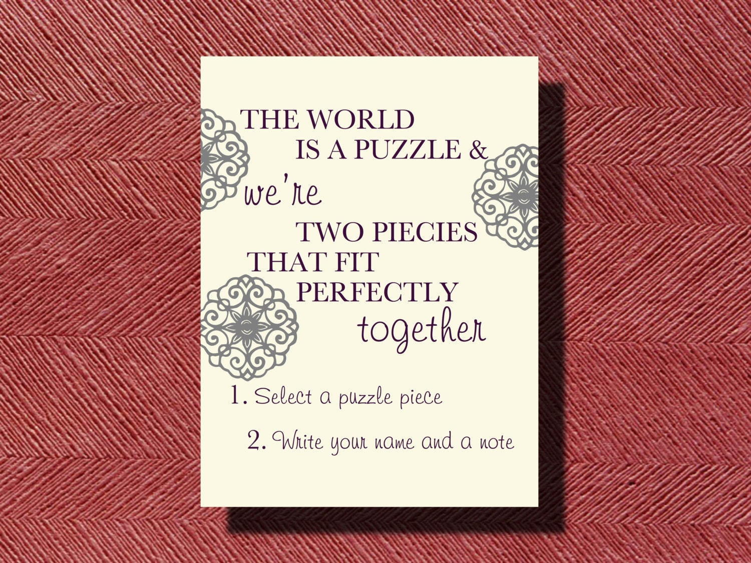 Wedding Puzzle Piece Guest Book Instructional Sign DIY