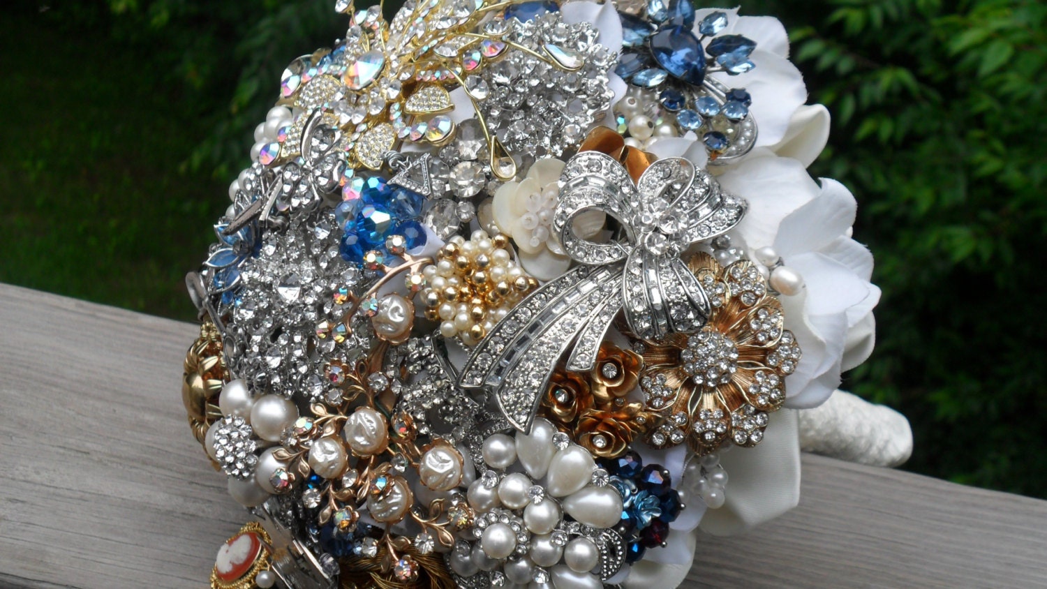 Extra Large Brooch and Jeweled Bouquet on Hydrangea.  Made to Order