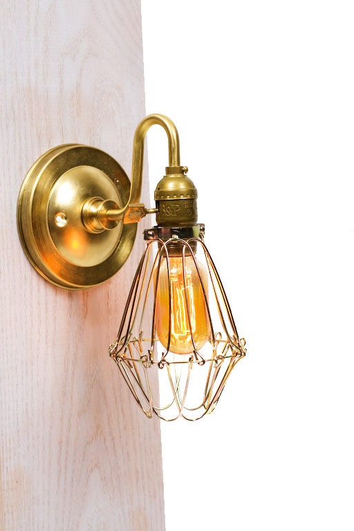 Caged Edison Brass Arm Wall Sconce
