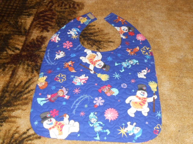 Handmade Adult Special Needs bib quilted Winter Christmas Frosty the Snowman