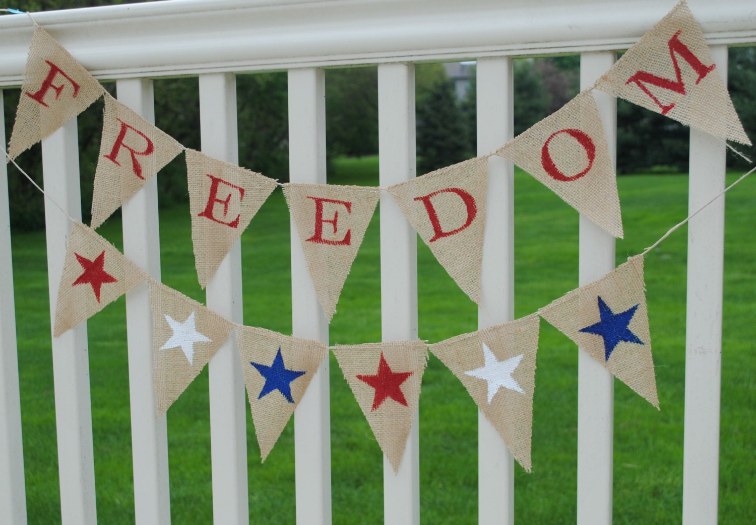 July fourth banner. Freedom sign. patriotic .Red white and blue. Independence day garland. Rustic bunting garland