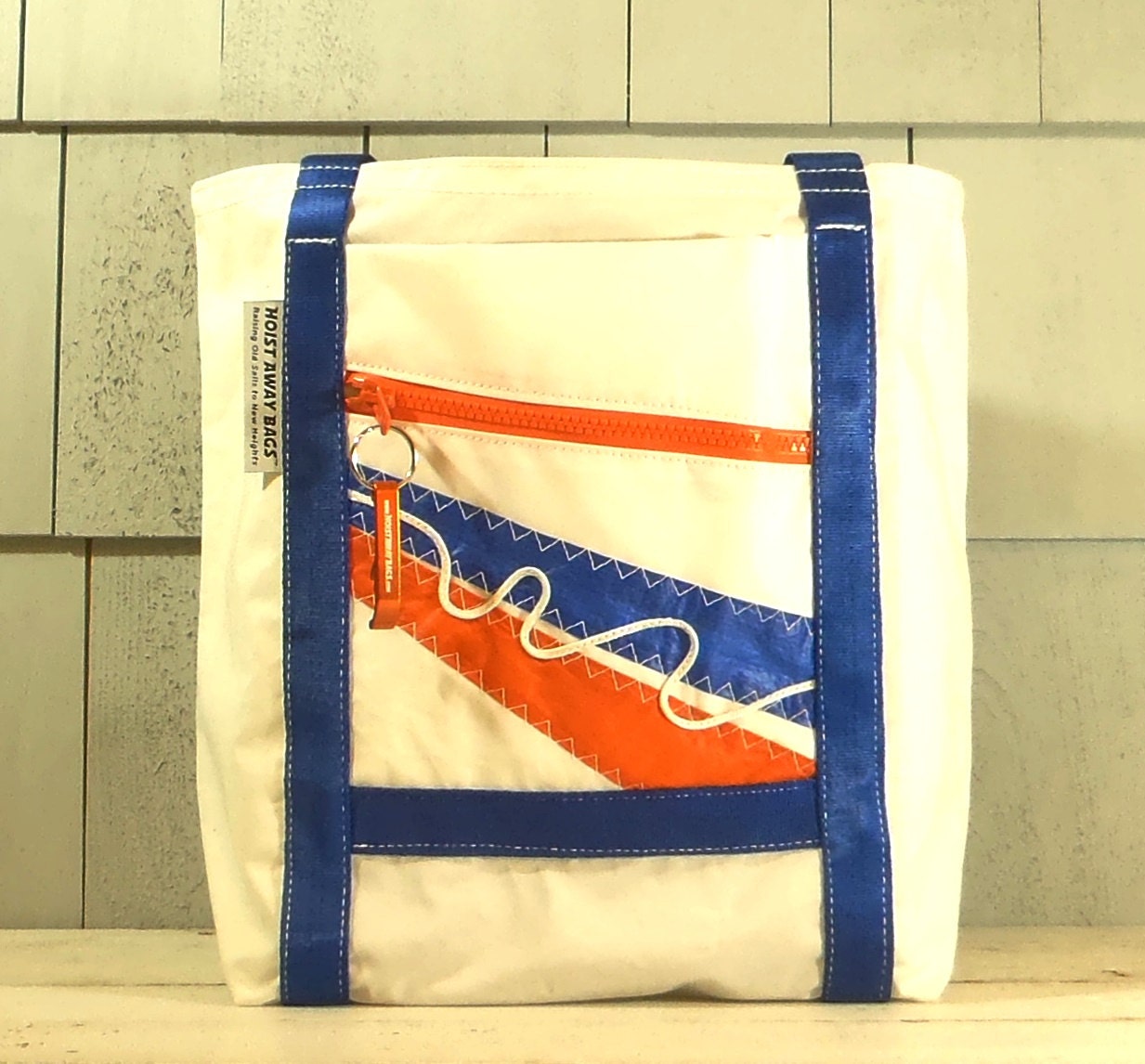 Nautical Bag Nautical Gift Gym Bag Recycled Sail Bag Classic Tote Unisex Bag Boat Bag Fashion Tote Market Tote Blue Orange White Bag (R8)