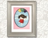 Wall art print illustration painting colorful child room girl room nursery cute decoration air balloon baby shower