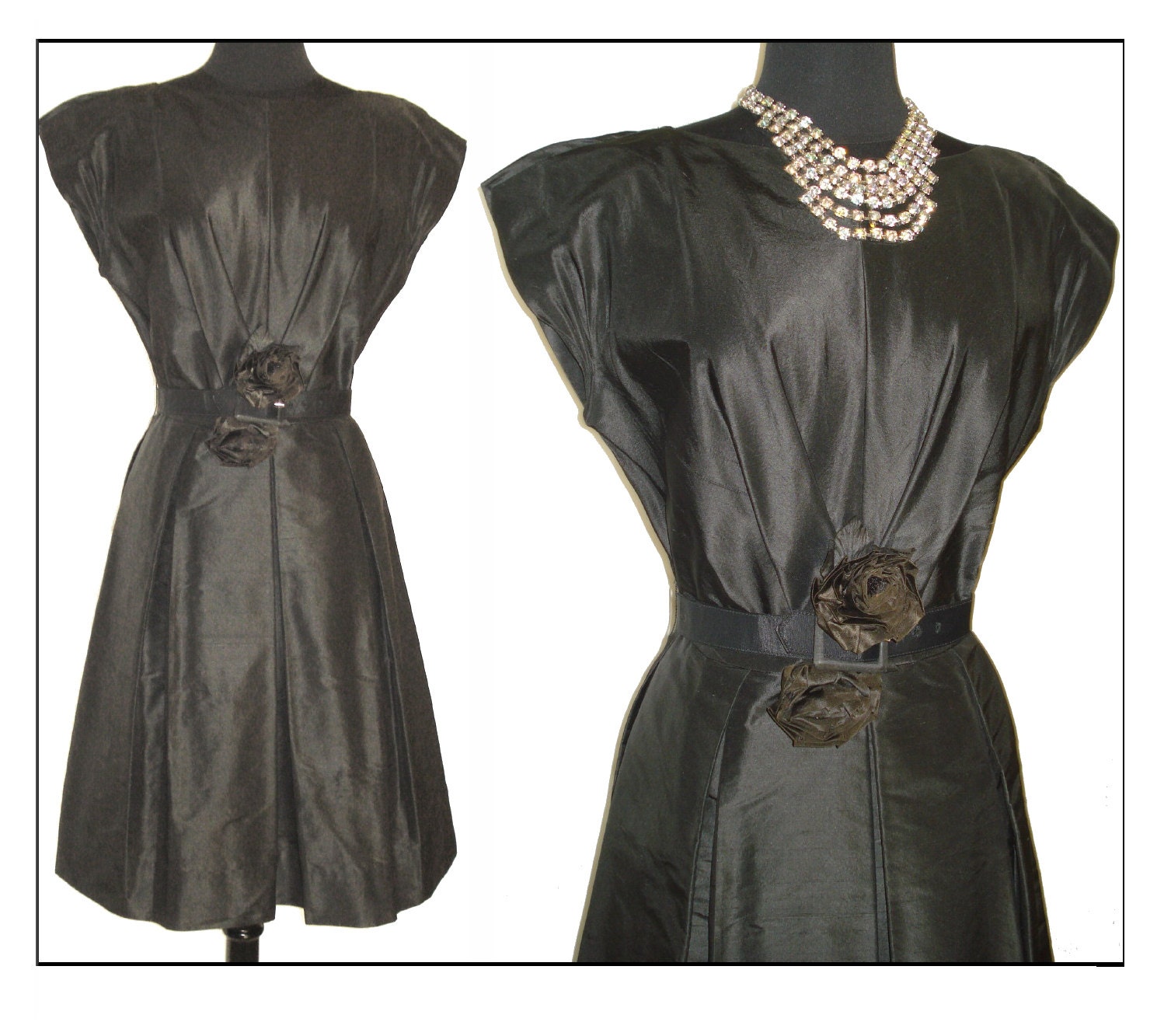Vintage 1950s Dress Black Designer Couture Femme Fatale New Look Garden Party Mad Man Cocktail Pinup Rockabilly