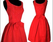 Vintage 50s 1950s Full Circle Skirt Red Rhinestone Dress Femme Fatale Couture Garden Party Mad Man Prom Pinup Rockabilly Ballerina Cupcake