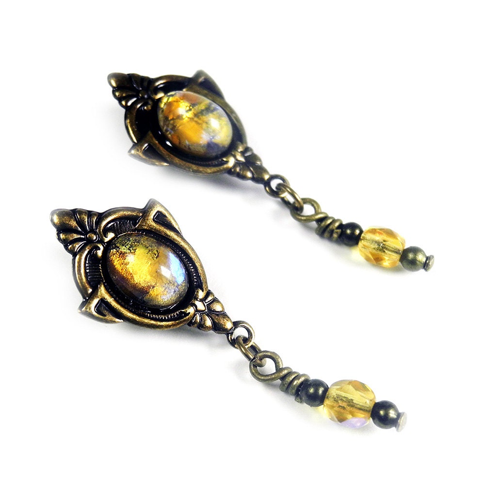 Art Nouveau Earrings - Antique Brass - Parisian Glamour
