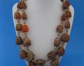 Chunky Bead Necklace Orange and Brown Tones Vintage