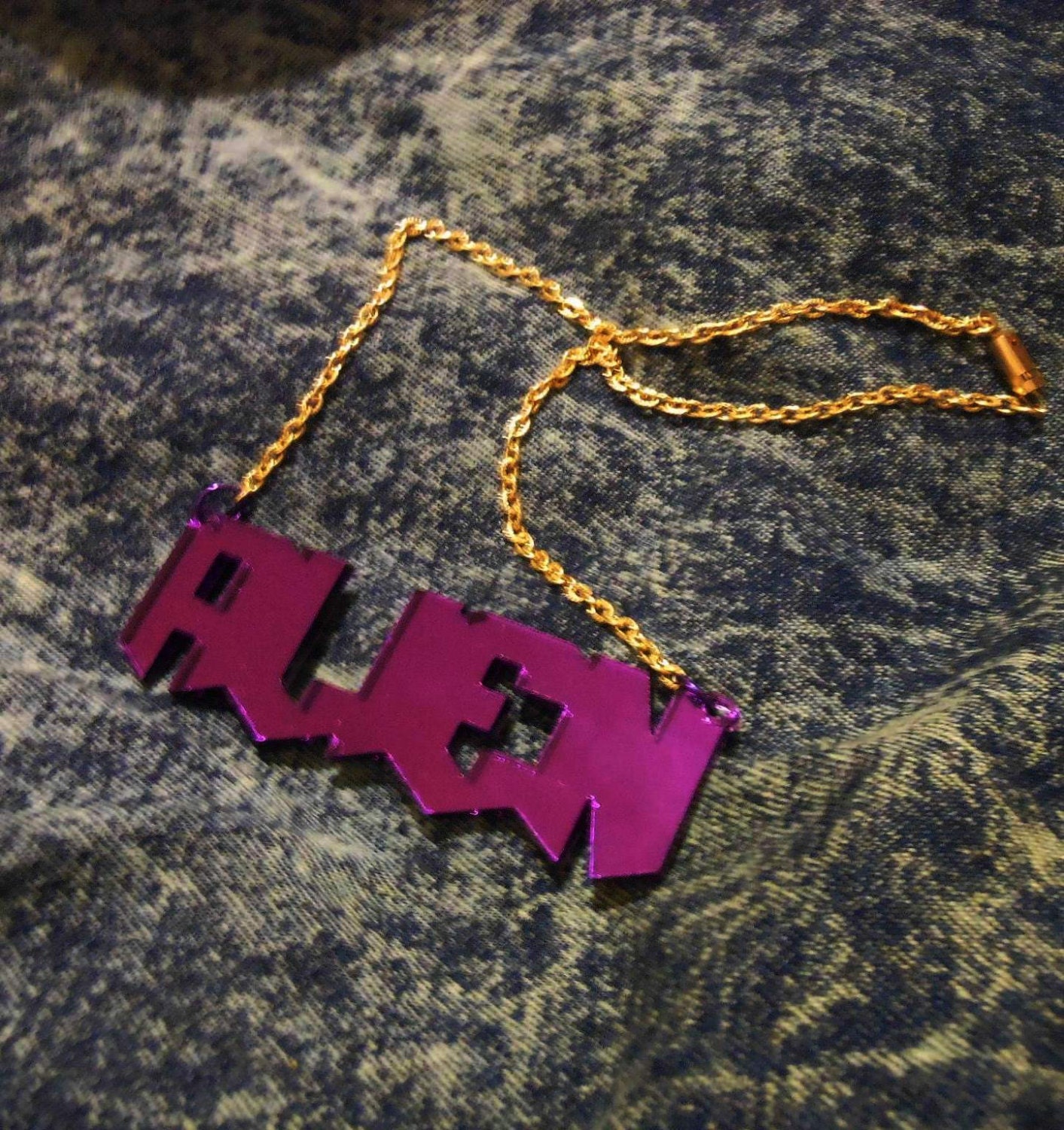 Purple Mirrored ALIEN Acrylic  Necklace