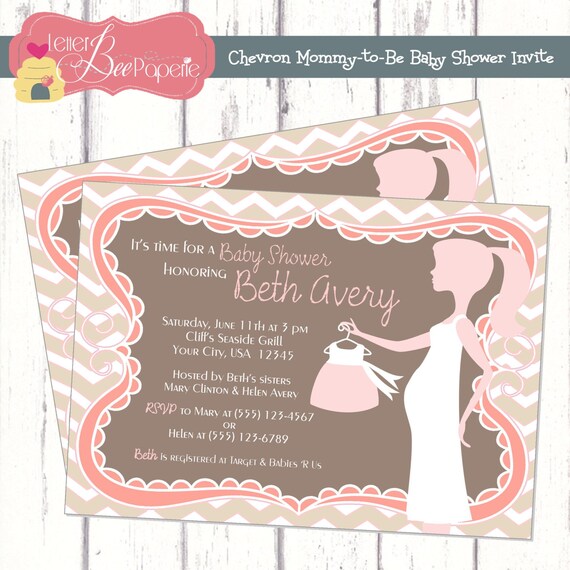 Chevron Mommy-to-Be Custom Printable Baby Shower Invitation - DIY Digital File Il_570xn