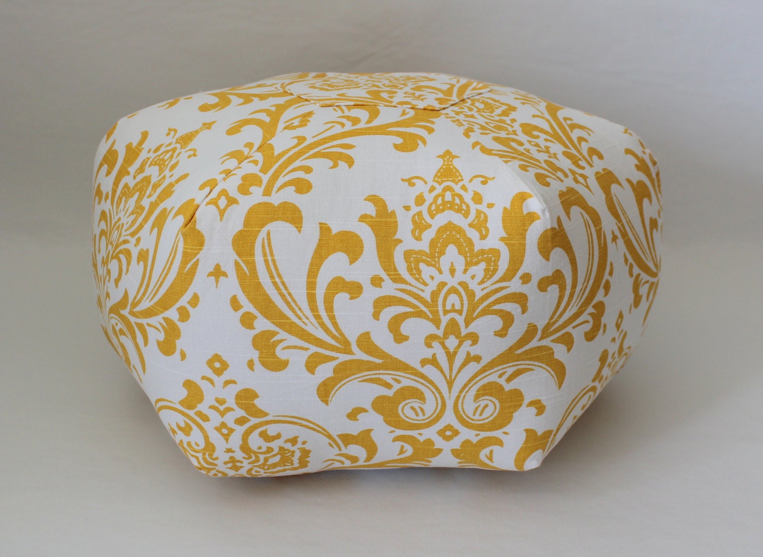 18" Ottoman Pouf Floor Pillow Yellow White Damask