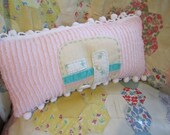 Vintage Trailer Pillow, Chenille Pillow, Hand Made Chenille Pillow, Glamping, Camping