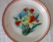 Vintage Painted Daffodil Large Enamelware Round Tray - Bumper Harvest