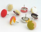 Summer Berry Fabric Thumbtacks, Pushpins, Drawing Pins, Office Stationery, Set of 9