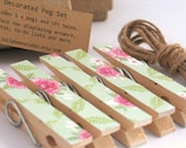 Decorated Peg Set, Art Display Kit, Decorated Clothes Pins, Memo Pegs - SET of 5
