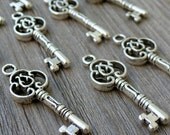 Wholesale Lot 10pcs Steampunk Victorian wholesale antique silver skeleton key pendant charm necklace Alice in Wonderland 105  jewelry