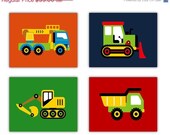 SALE Construction Nursery Wall Art 4Piece for Toddler Nursery Room Art 8"x10" prints, Construction Zone