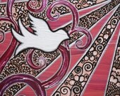 Henna Painting on Canvas, Acrylic and henna mixed media painting,  Bird and Tree