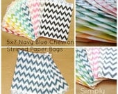 Navy Blue Chevron Striped Party Favor Bags, 24 5x7 Chevron Striped Paper Bags